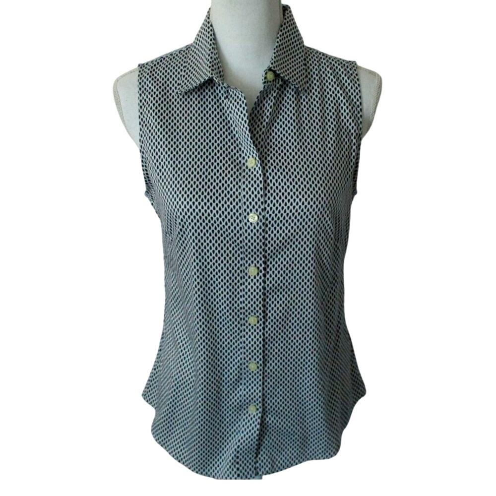 Banana Republic Women's Black & White Non Iron Sleeveless Button Blouse Size 6